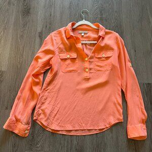 Banana Republic 100% Silk Orange Button Down Blouse Shirt Small Roll Tab Sleeve